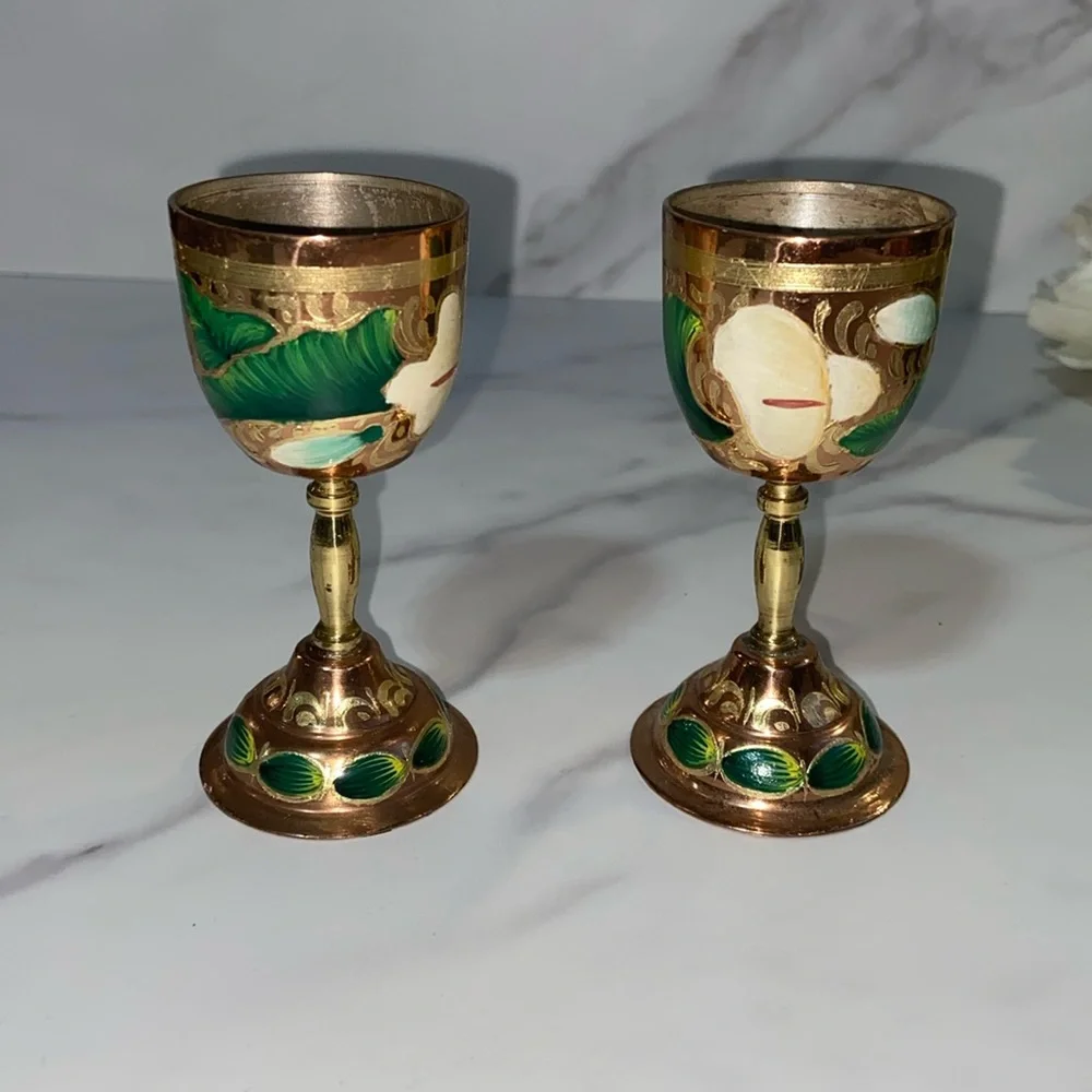 Shot Glasses 2Pcs Mini Copper Goblet Vintage Metal Wine Cup Retro Small Goblet